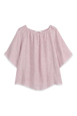 Alessia pellavapaita, pink stripe + white lace