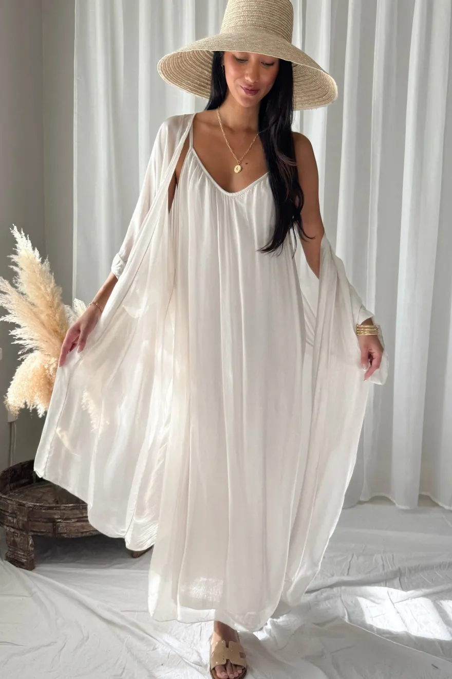 Alyssa silkkiviskoosimekko, beige