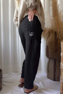 Baggy pellavahousut, musta