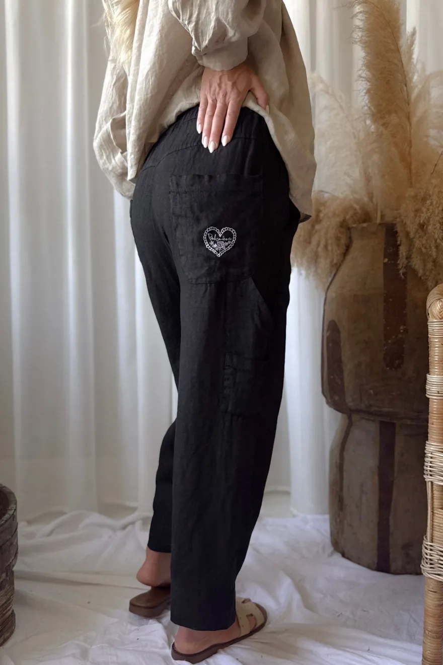 Baggy pellavahousut, musta
