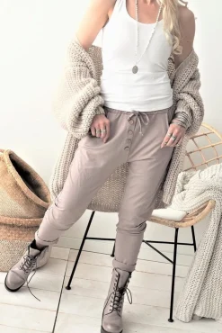 Bamboo button joggers, taupe