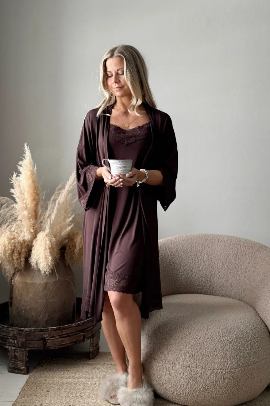Bamboo Lace kimono, coffee