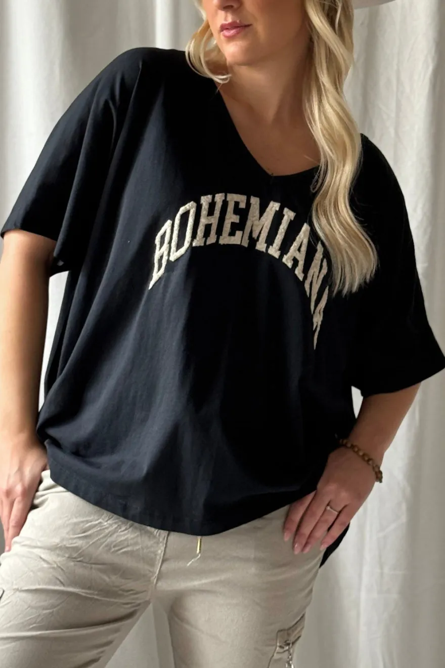 Bohemiana boucle t-paita, musta