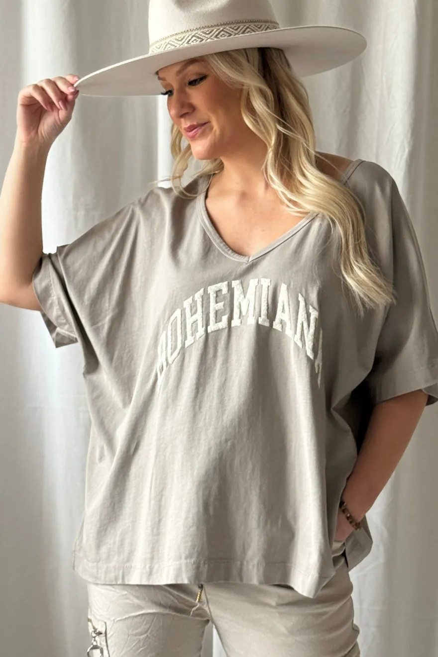 Bohemiana boucle t-paita, taupe