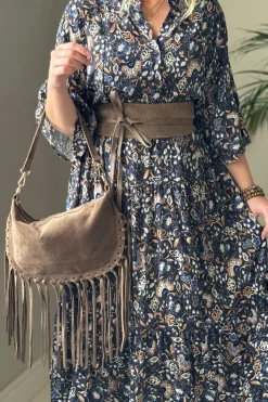 Boho Fringe nahkalaukku, konjakki