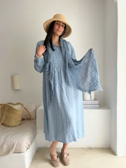 Boho mesh pellavahuivi, denim sininen