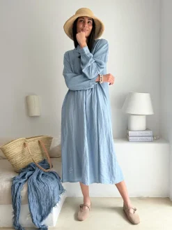 Boho mesh pellavahuivi, denim sininen