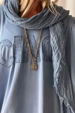 Boho mesh pellavahuivi, denim sininen