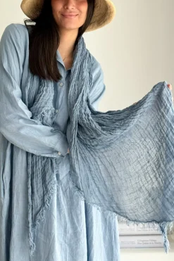 Boho mesh pellavahuivi, denim sininen