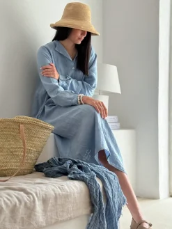 Boho mesh pellavahuivi, denim sininen