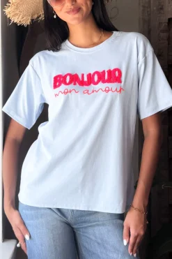 Bonjour t-paita, vaaleansininen