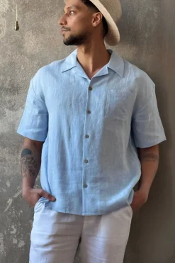 Boxy pellavapaita, oxford blue