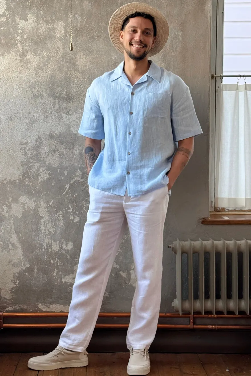 Boxy pellavapaita, oxford blue