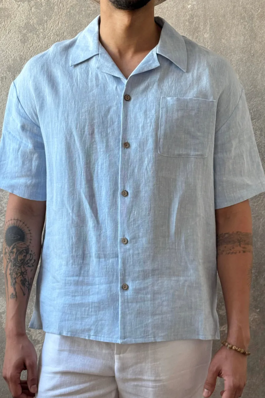 Boxy pellavapaita, oxford blue