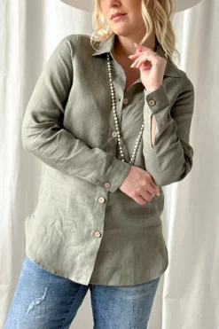 Boyfriend pellavapaitis, camo vihreä