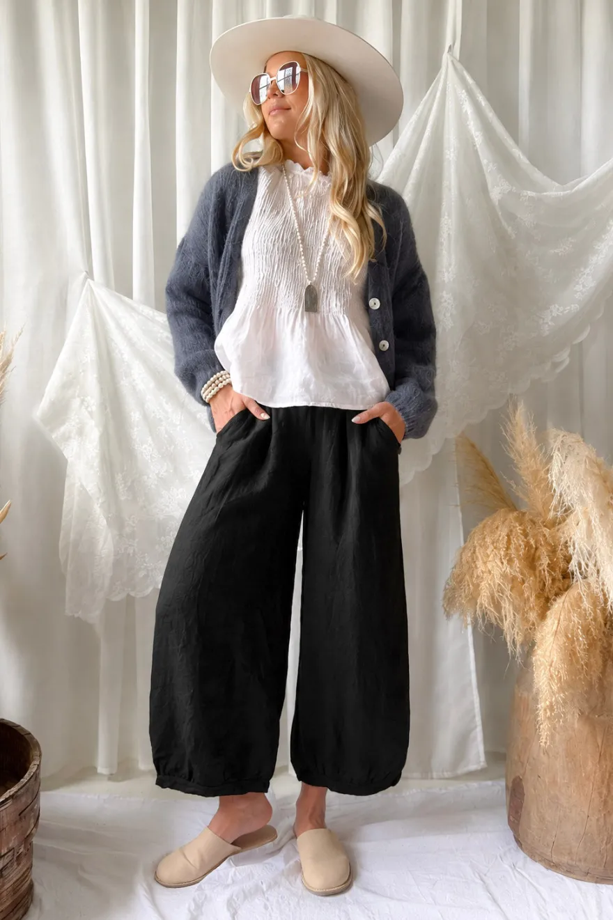 Bubble Boho pellavahousut, musta