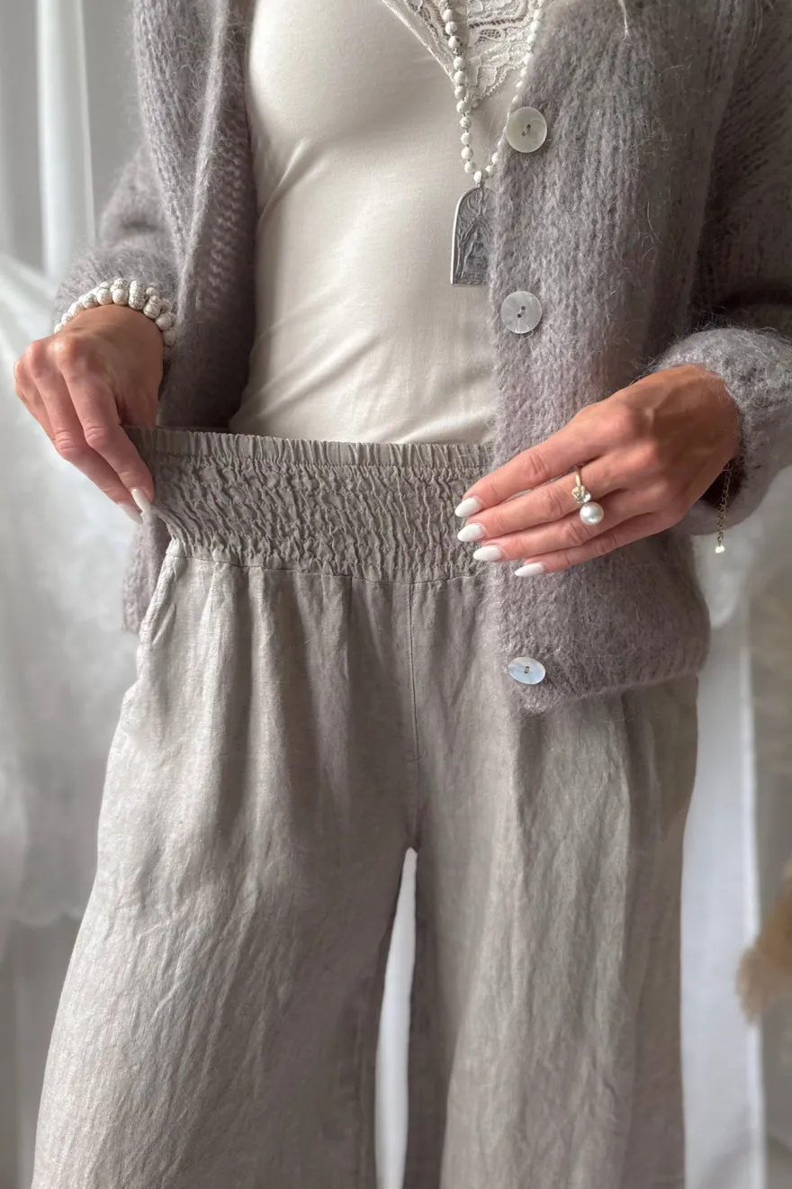 Bubble Boho pellavahousut, taupe