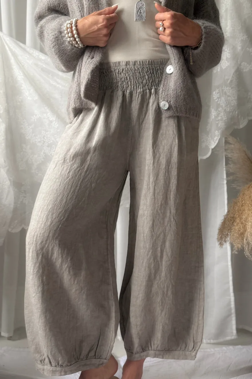 Bubble Boho pellavahousut, taupe