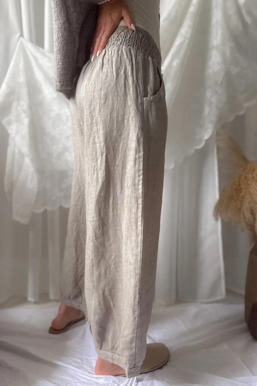 Bubble Boho pellavahousut, taupe
