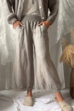 Bubble Boho pellavahousut, taupe