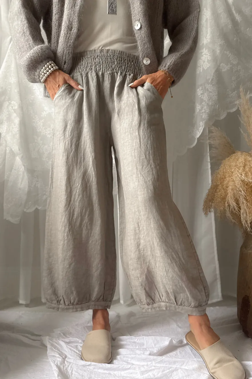 Bubble Boho pellavahousut, taupe