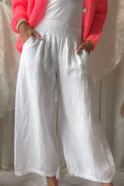 Bubble Boho pellavahousut, valkoinen