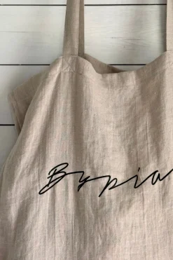Bypias linen kangaskassi, natural - black print