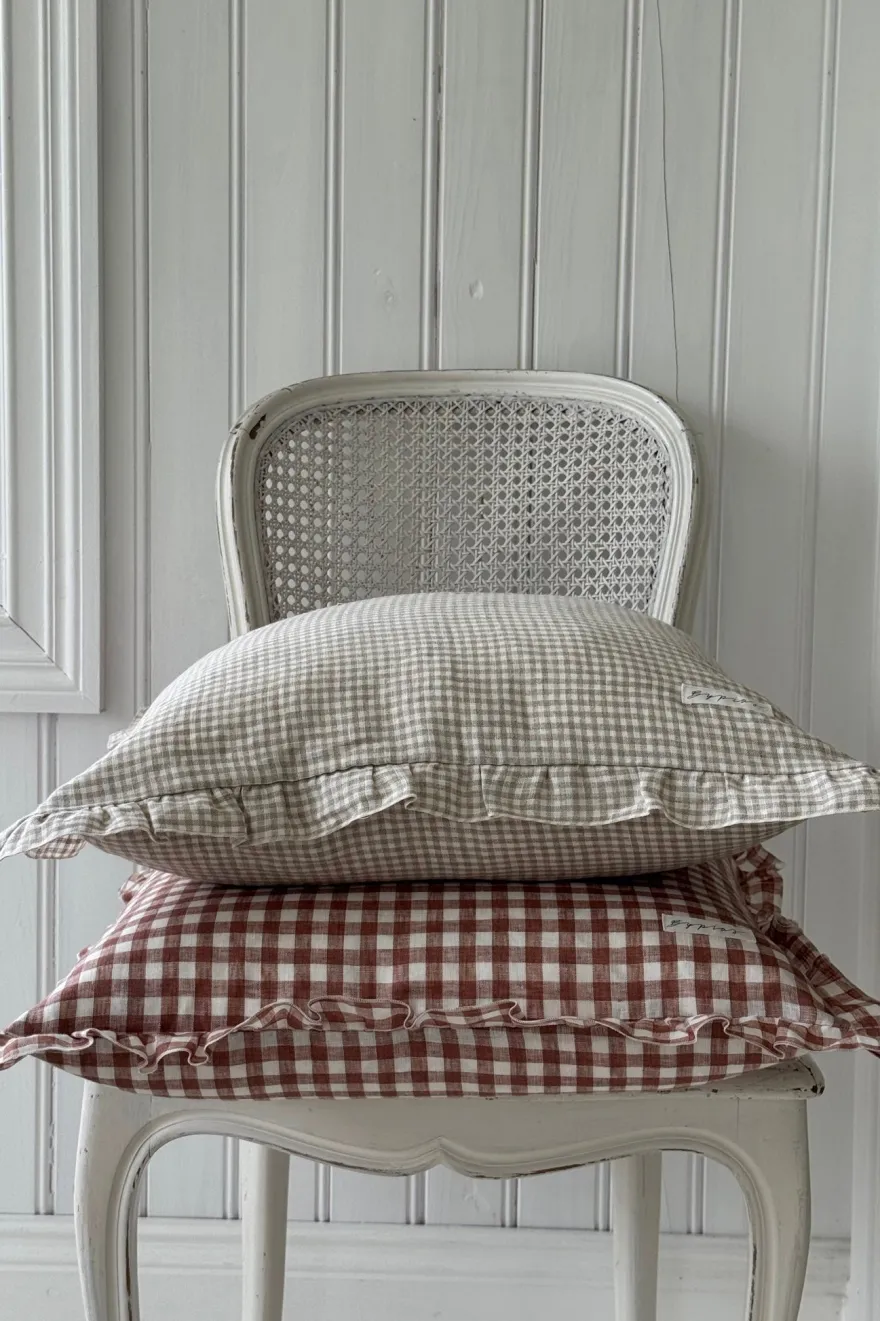 Bypias Ruffle pellavatyynyliina, beige check