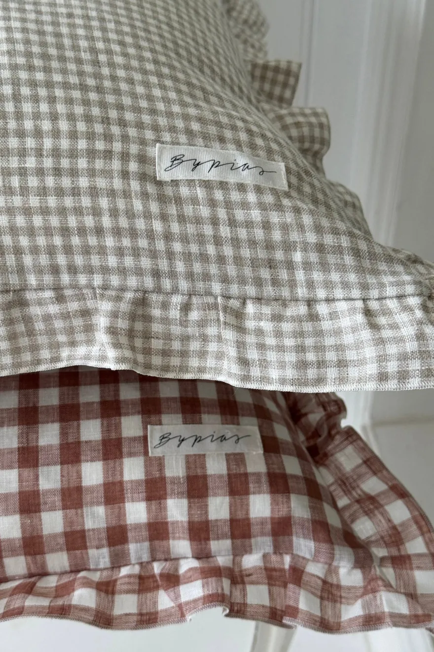 Bypias Ruffle pellavatyynyliina, beige check
