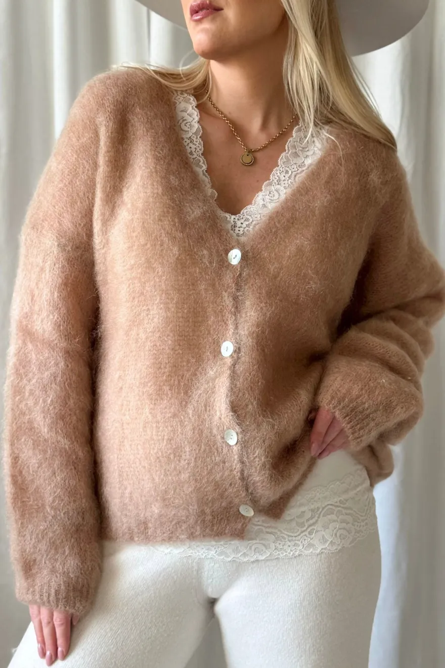 Coziness mohairneuletakki, caramel