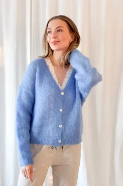 Coziness mohairneuletakki, heavenly blue
