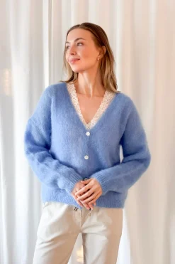 Coziness mohairneuletakki, heavenly blue