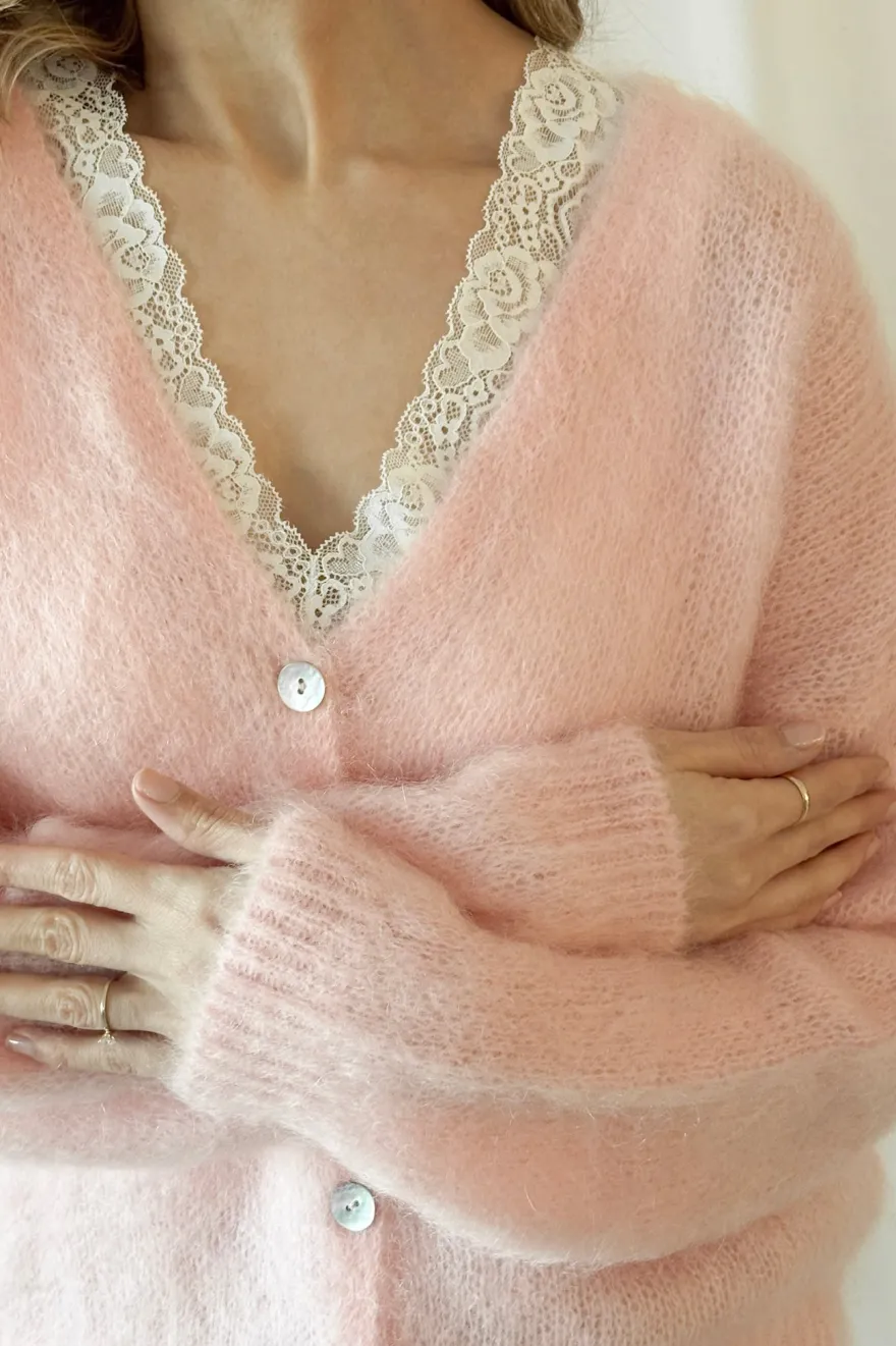 Coziness mohairneuletakki, rose