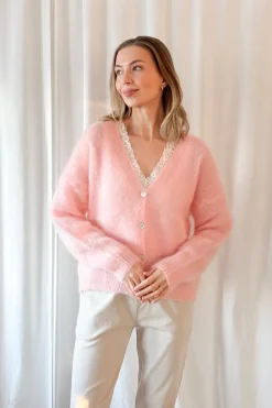 Coziness mohairneuletakki, rose
