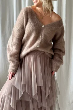 Coziness mohairneuletakki, taupe