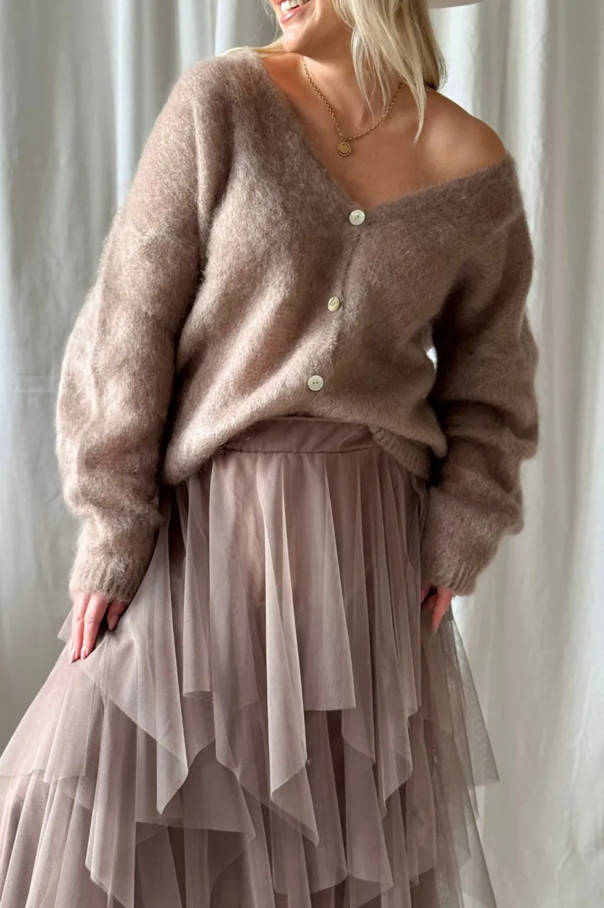 Coziness mohairneuletakki, taupe