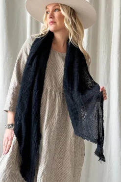 Crochet mesh puuvillahuivi, musta