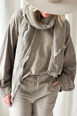 Crochet mesh puuvillahuivi, taupe