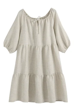 Emilia long pellavamekko, beige check