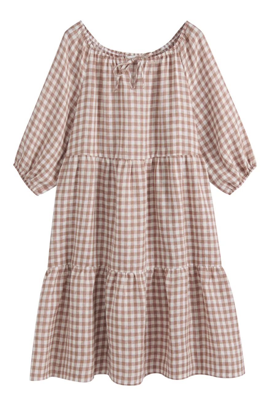 Emilia long pellavamekko, pepperosa check