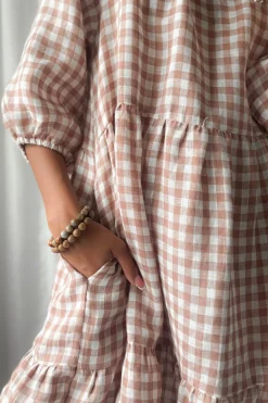 Emilia long pellavamekko, pepperosa check