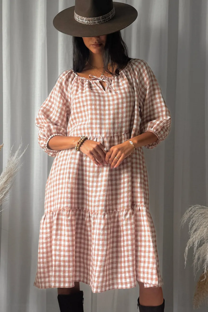 Emilia long pellavamekko, pepperosa check