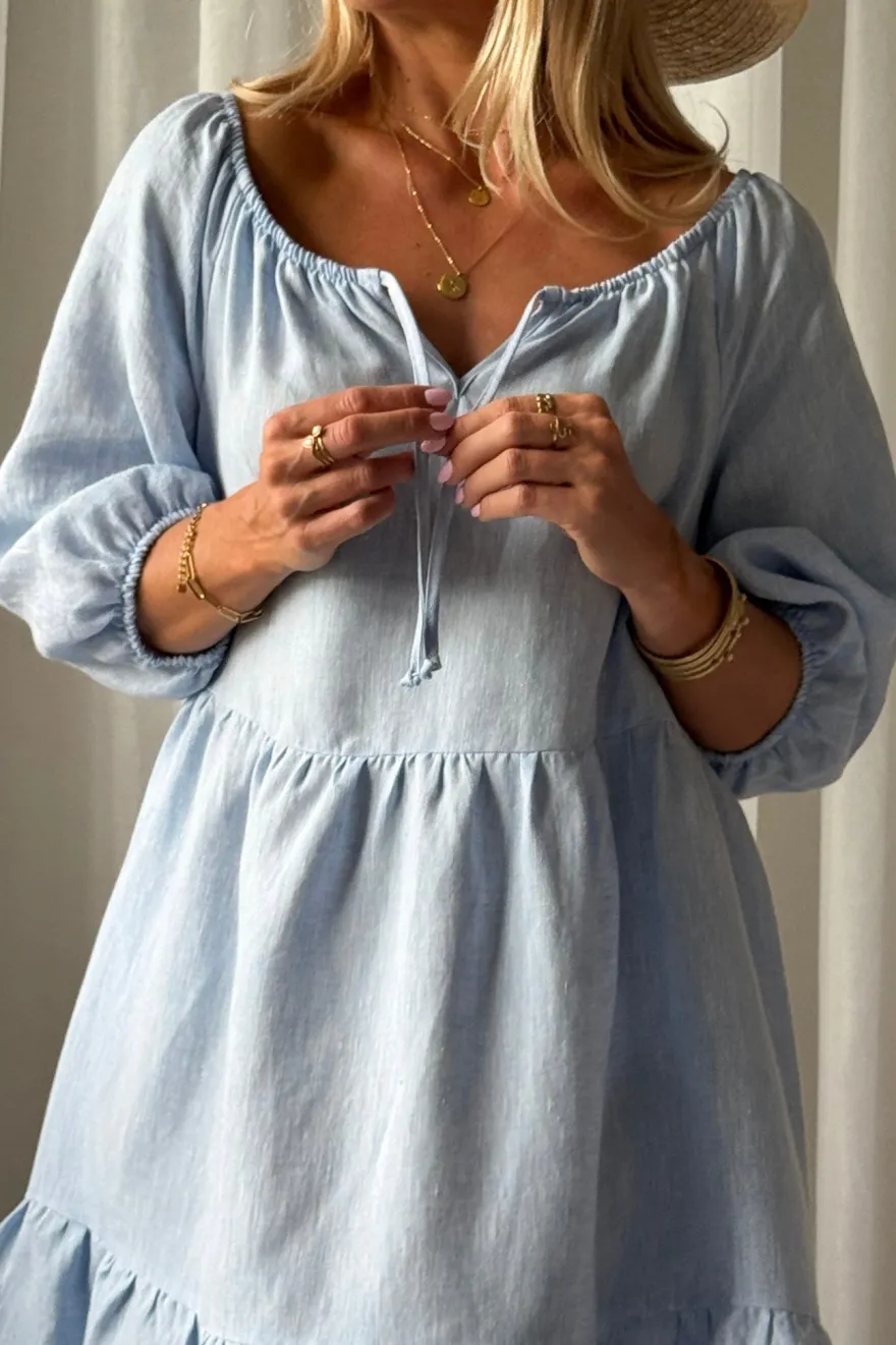 Emilia pellavamekko, oxford blue