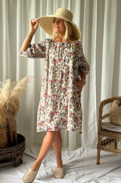 Emilia puuvillamekko, off white cottage floral