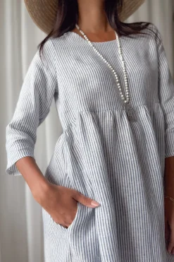 Emma pellavamekko, blue stripe