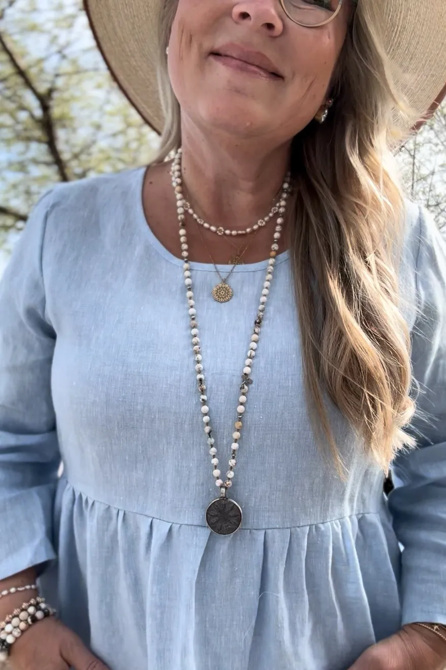 Emma pellavamekko, oxford blue