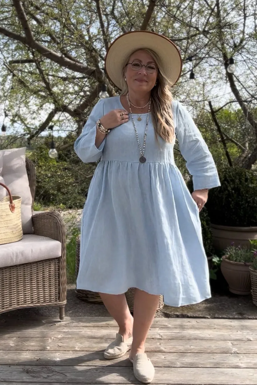 Emma pellavamekko, oxford blue