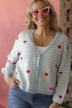 Hearts neuletakki, light blue-white
