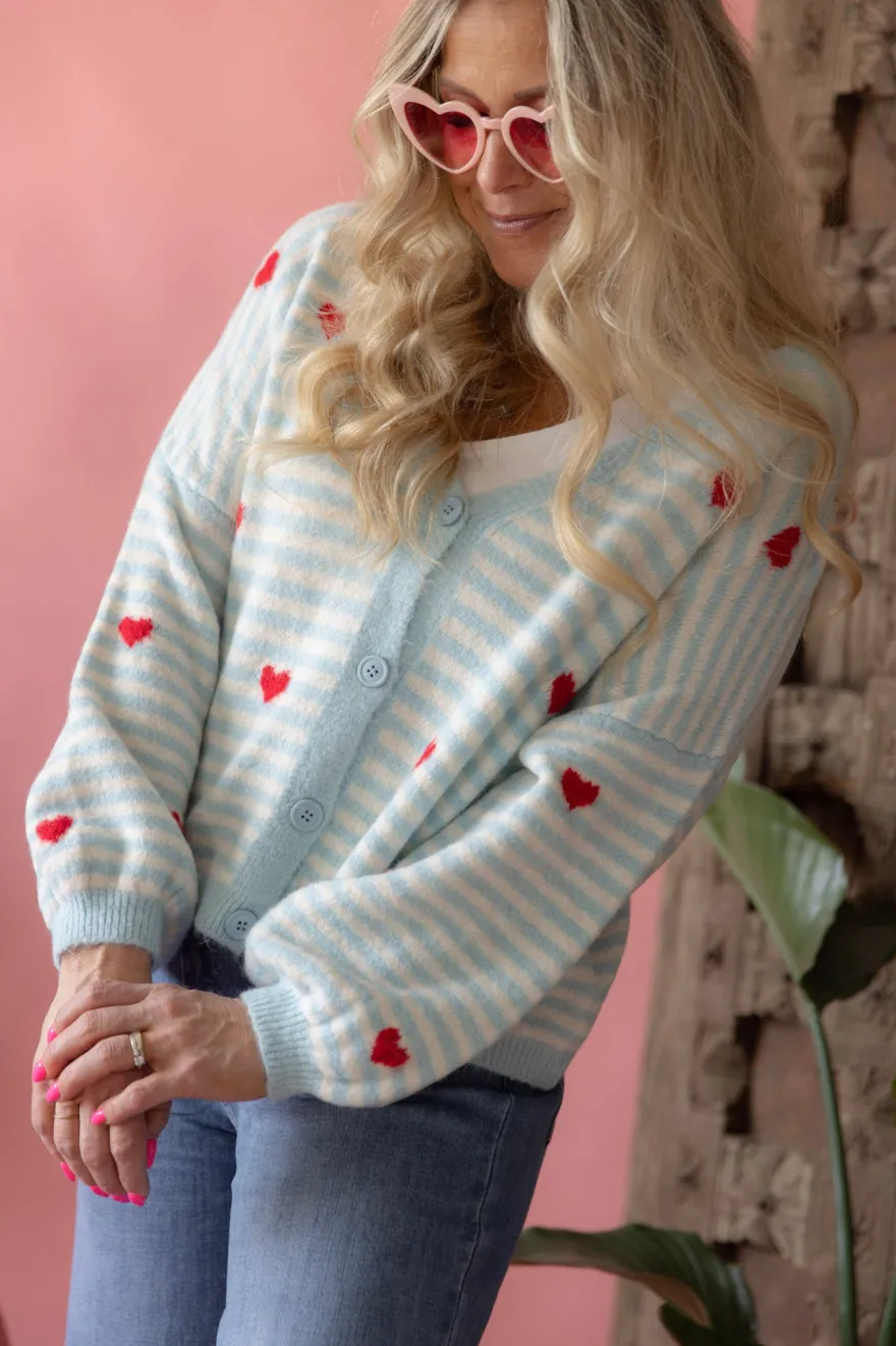 Hearts neuletakki, light blue-white