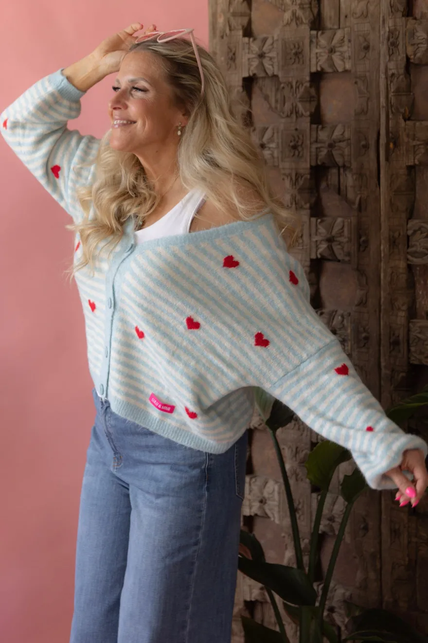 Hearts neuletakki, light blue-white